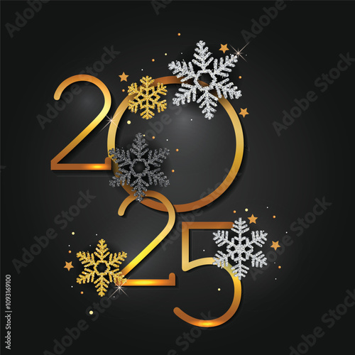 Christmas background with Shining Snowflakes. Christmas Greeting Card and Happy New Year Invitation. Christmas tree background with shining snowflakes, stars. Vector illustration