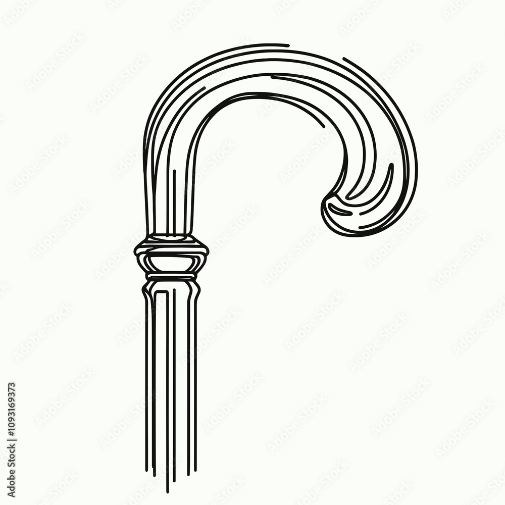 Intricate line art of a carved cane handle, AI Generation Intricate line art of a carved cane handle, AI Generation