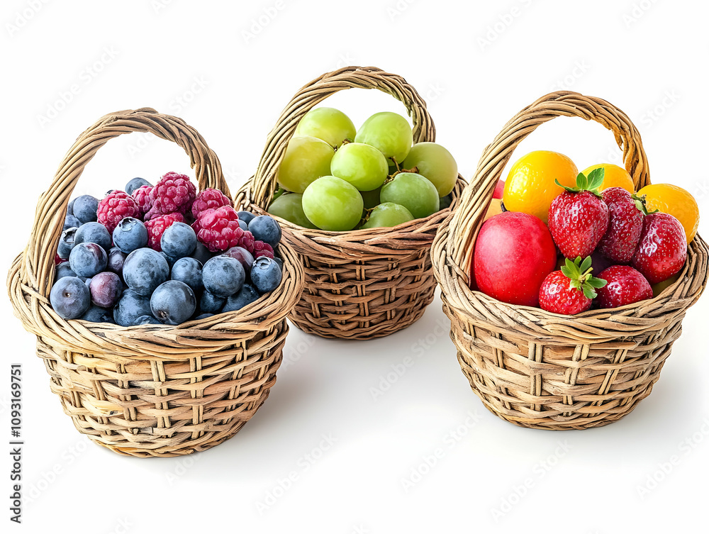 Photo Fresh Fruits Basket Grapes Strawberries Blueberries Raspberries Photo Fresh Fruits Basket Grapes Strawberries Blueberries Raspberries