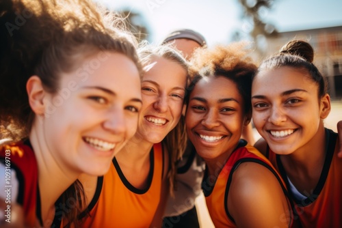 Portrait of a young female basketball team smiling