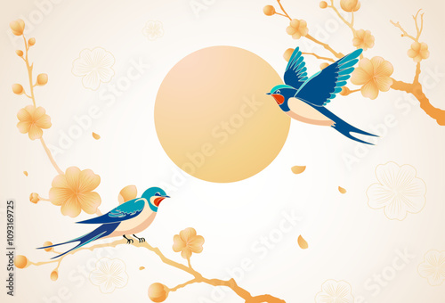 swallow bird and cherry blossom oriental banner