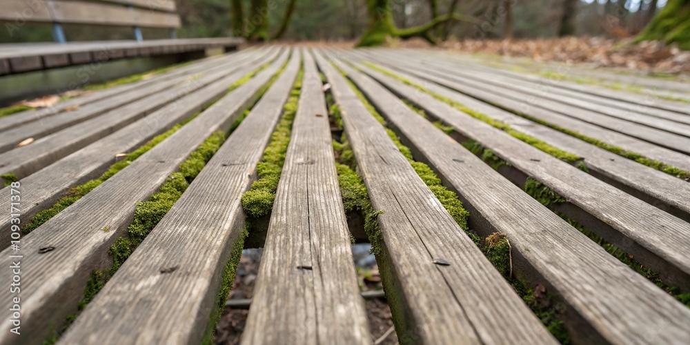 Wooden slat background with a hint of moss, wooden plank, rustic decoration Wooden slat background with a hint of moss, wooden plank, rustic decoration