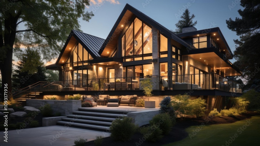 A large house with a large deck and a pool A large house with a large deck and a pool