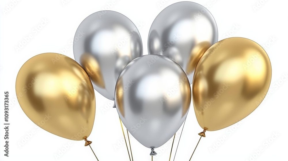 hyper realistic photo of A vibrant assortment of gold and silver balloons creates a festive atmosphere, perfect for celebrations and events hyper realistic photo of A vibrant assortment of gold and silver balloons creates a festive atmosphere, perfect for celebrations and events