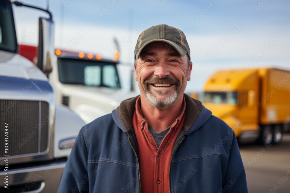 Smiling portrait of a middle aged Caucasian male trucker