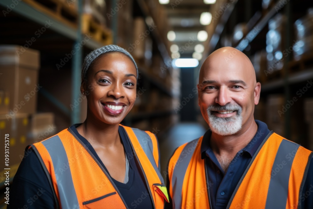 Group portrait of diverse middle aged warehouse workers Group portrait of diverse middle aged warehouse workers