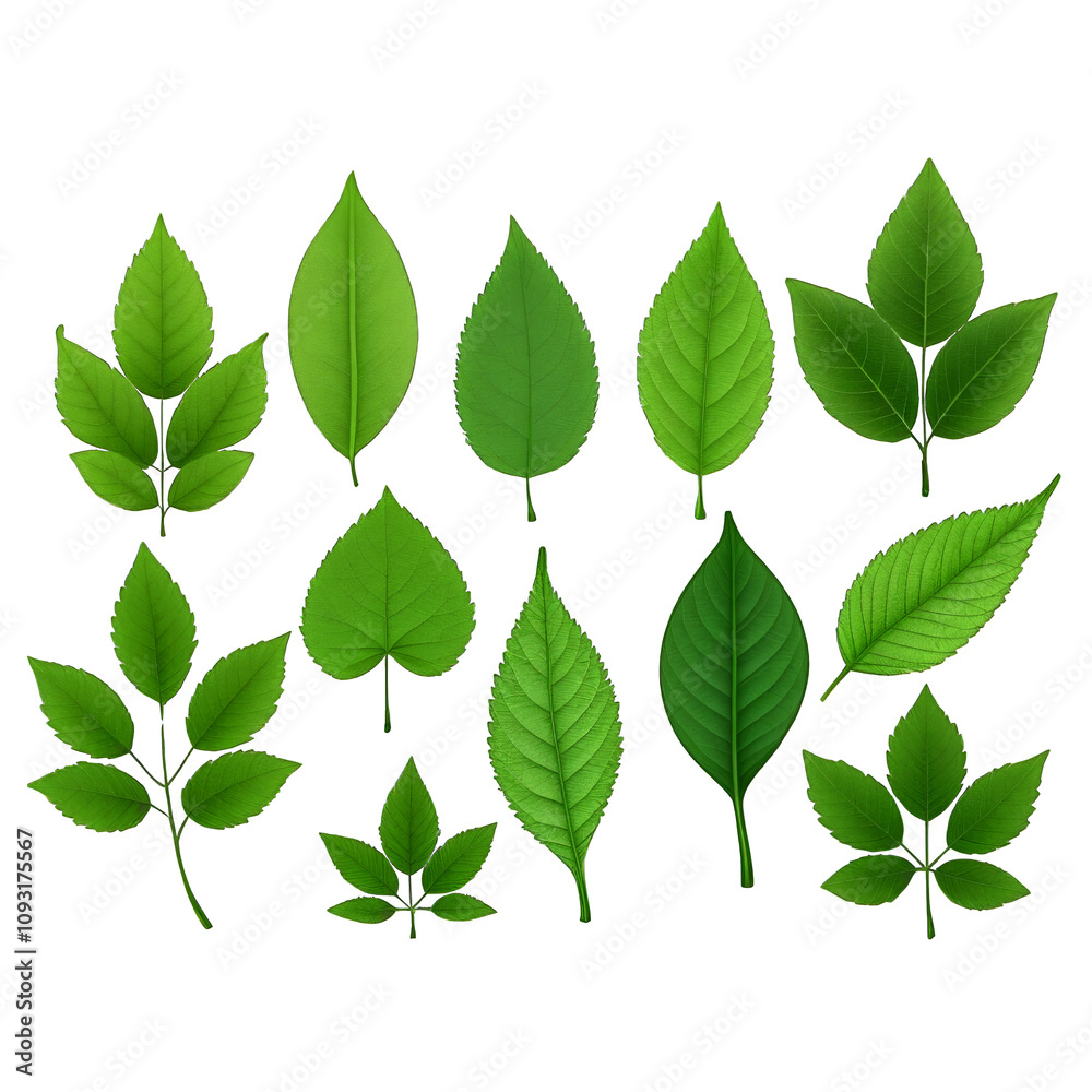 Naklejka premium Set of Green Leaves Isolated Design