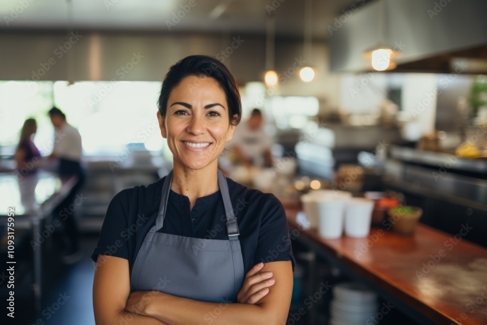 Portrait of a middle aged Hispanic chef in kitchen Portrait of a middle aged Hispanic chef in kitchen
