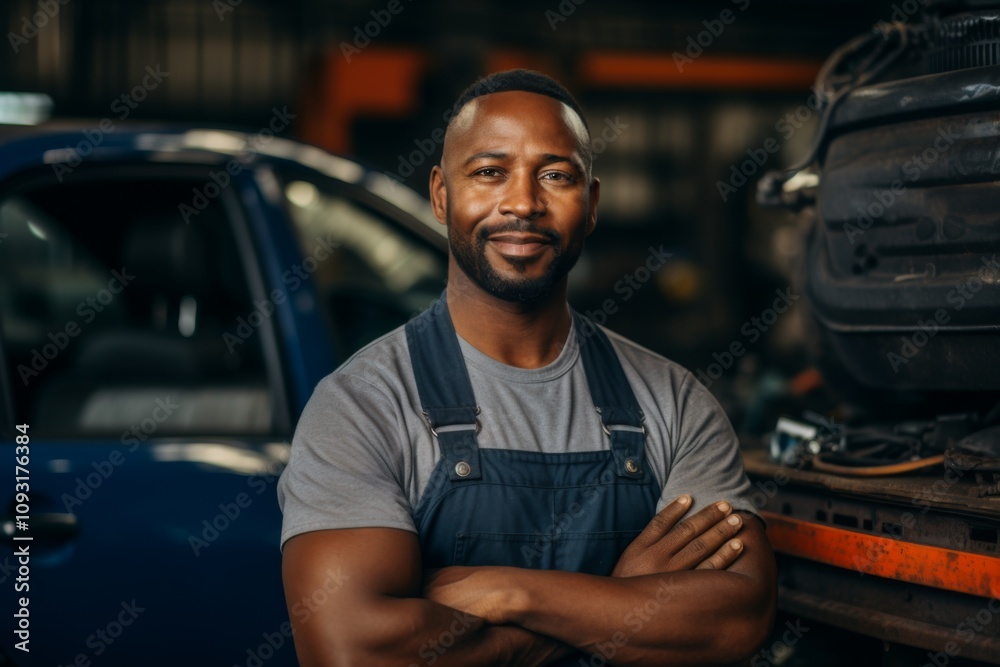 Smiling portrait of a middle aged car mechanic Smiling portrait of a middle aged car mechanic