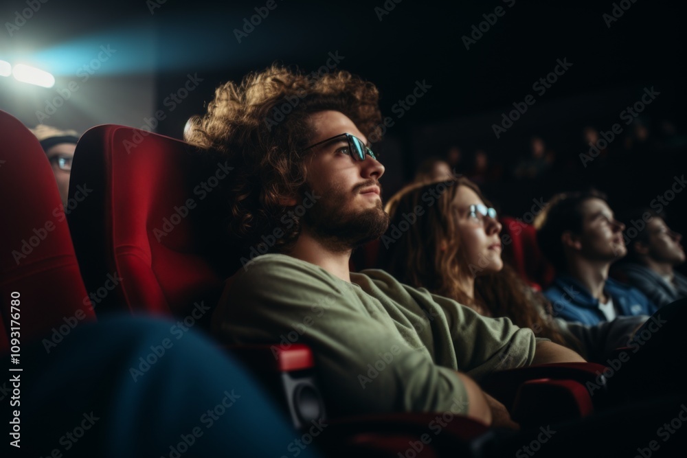 Portrait of a audience during a immersive movie screening in theater Portrait of a audience during a immersive movie screening in theater