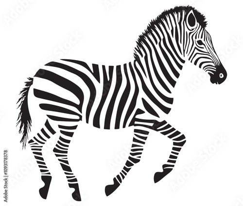 Zebra cartoon isolated on white background, Cartoon zebra silhouette icon