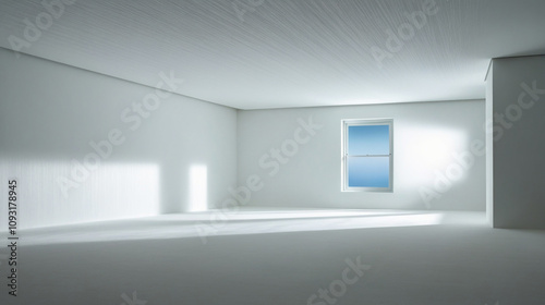 Abstract white studio background for product presentation. Empty room with shadows of window. Display product with blurred backdrop