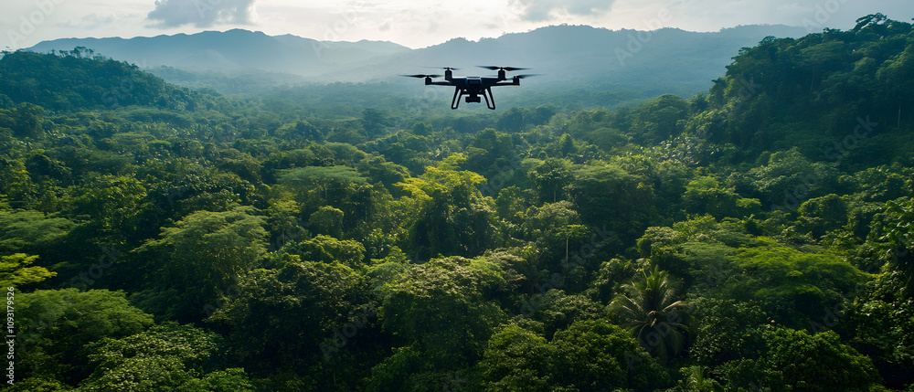 Fototapeta premium Drone Aerial View of Lush Rainforest Reforestation