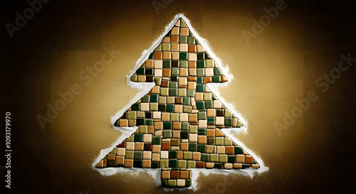 Christmas Tree Mosaic Tile Image, Holiday Celebration Decoratoin Card Art, Tiles and Grout photo