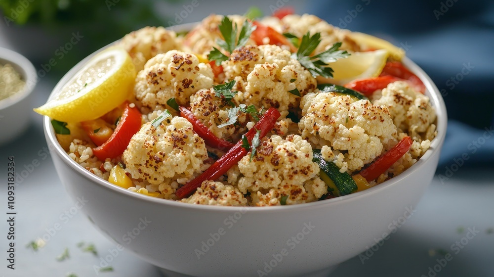 Healthy cauliflower salad recipe kitchen food photography home cooking close-up nutrition tips for well-being Healthy cauliflower salad recipe kitchen food photography home cooking close-up nutrition tips for well-being