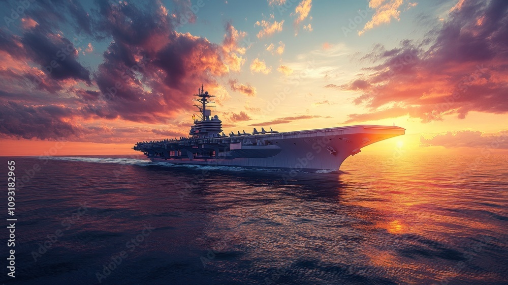 Fototapeta premium Majestic Aircraft Carrier at Sunset