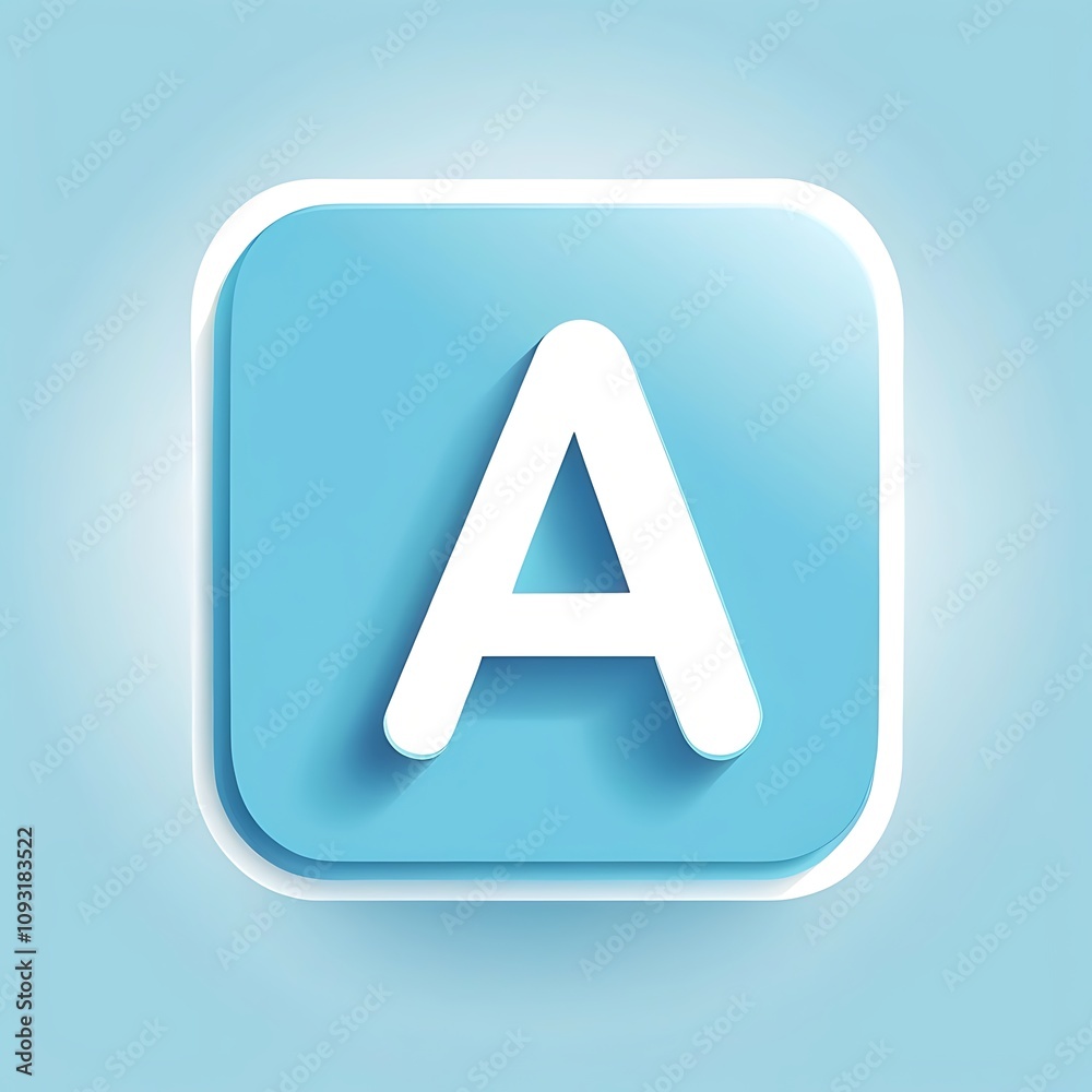 letter A icon square baby blue button letter A icon square baby blue button