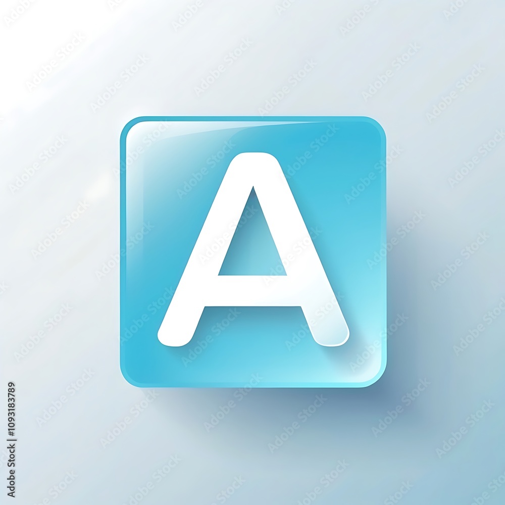 letter A icon square button baby blue