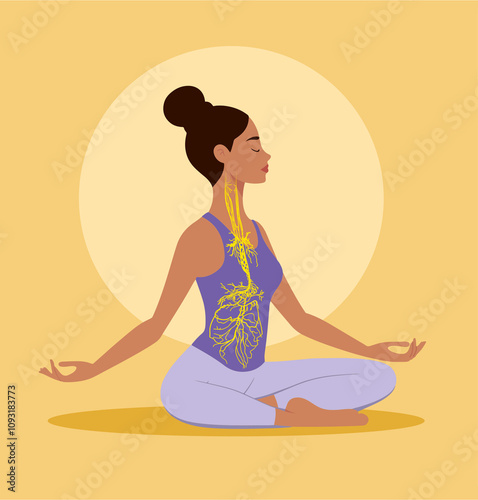 Vagus nerve, part of the parasympathetic nervous system, gut-brain axis; medically illustration