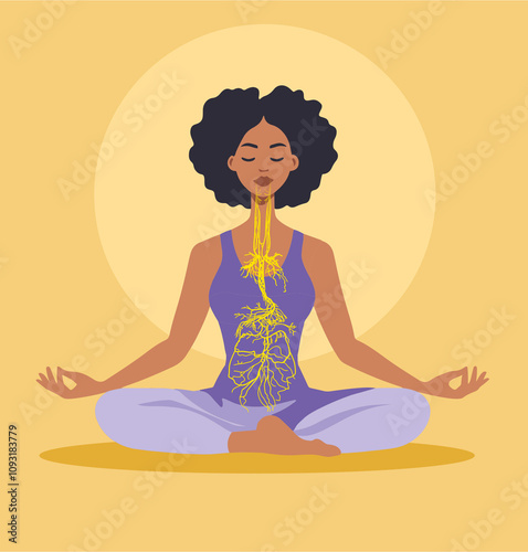 Vagus nerve, part of the parasympathetic nervous system, gut-brain axis; medically illustration