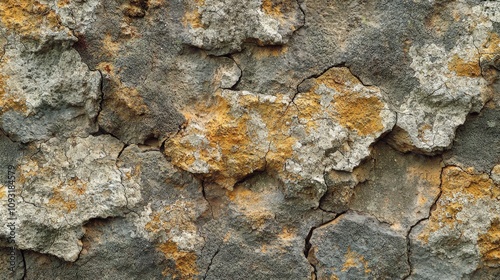 Detailed view of a cracked and weathered wall texture exhibiting an array of earth tones that capture the essence of age, resilience, and timelessness in architecture. photo