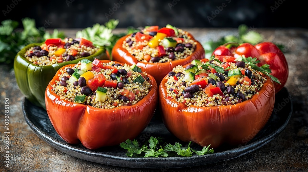 Stuffed bell peppers kitchen food photography indoor close-up healthy eating concept Stuffed bell peppers kitchen food photography indoor close-up healthy eating concept