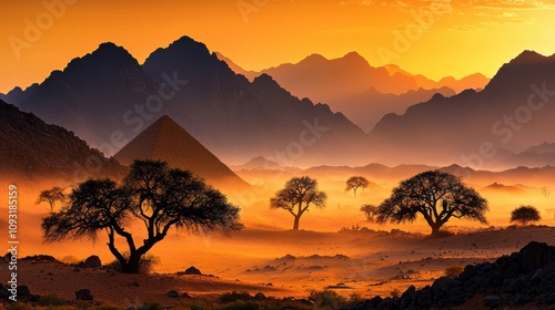 Layers of mist enveloping the benben pyramid at dawn egypt nature scene ethereal atmosphere awe-inspiring viewpoint for seo impact