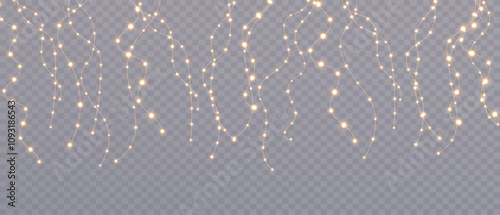 Vector Christmas lights on a transparent background. Christmas light PNG. Set of Christmas glowing garlands. For advertising invitations, web banners, postcards. Vector. Christmas decoration, LED lam