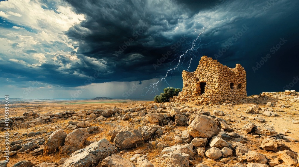 Fototapeta premium Dramatic lightning strike on the benben pyramid egypt nature scene desert environment aesthetic perspective captivating concept for seo