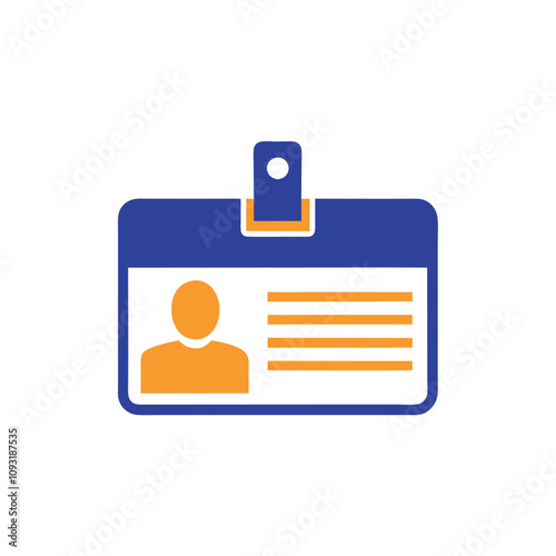 ID badge, simplistic design, blue and orange color scheme, icon style, minimalistic art, isolated on a white background