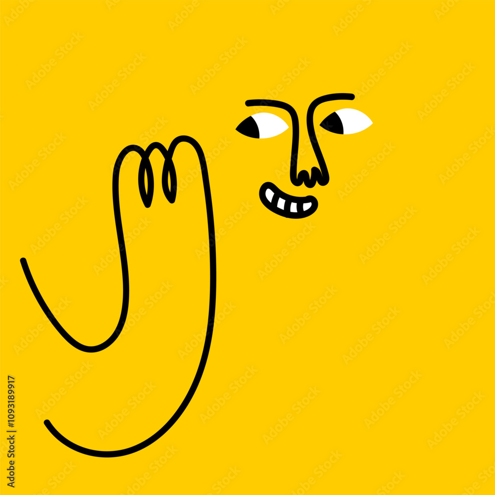 Emoji illustration of creature face doing funny hand gestures and emotions. Colorful avatar design of the social media emojis in modern flat cartoon simple doodle art style