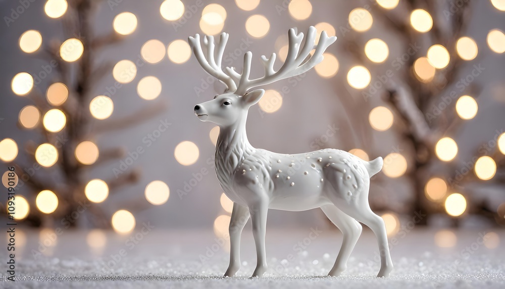 Minimalist Holiday Beauty: Porcelain Reindeer with Bokeh Lights Minimalist Holiday Beauty: Porcelain Reindeer with Bokeh Lights