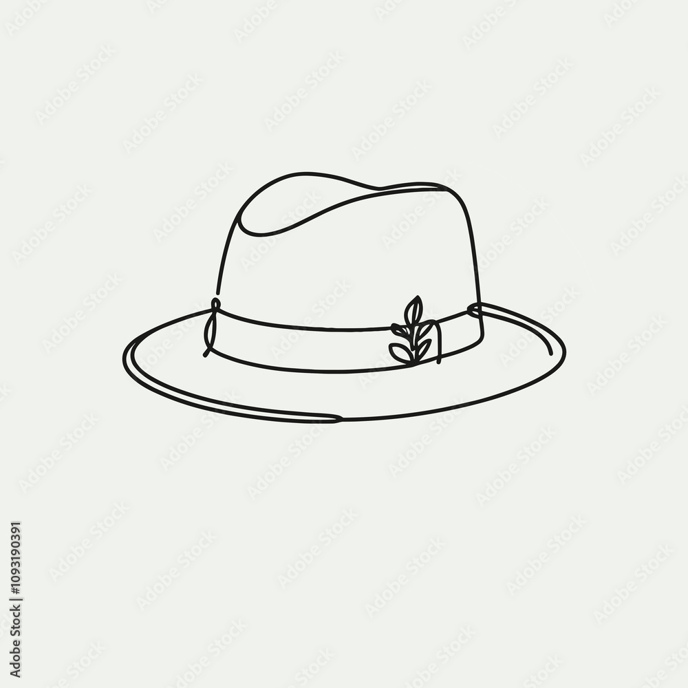 Hat with leaf accent in continuous line style, AI Generation Hat with leaf accent in continuous line style, AI Generation