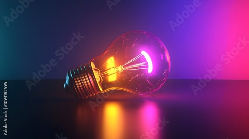 Creative idea light bulb on the table on a dark background. Business, ideas, innovation, creativity, understanding, knowledge and inspiration. 3D render.. Go beyond what is possible.