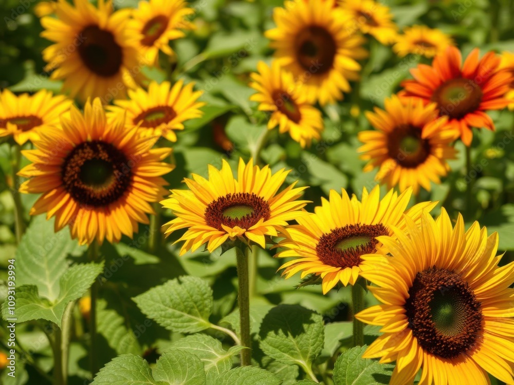 Close up of vibrant yellow sunflowers with copy space on a sunny day, growth, copy space Close up of vibrant yellow sunflowers with copy space on a sunny day, growth, copy space