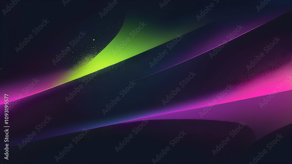 Obraz premium neon Magenta, Lime Green, Deep Navy glowing gradient background, a soft grainy noise texture with shimmering highlights and Smooth Transitions for a dynamic effect.