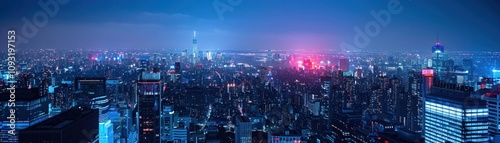 Wallpaper Mural Scenic view of a city skyline at night with bright lights Urban Torontodigital.ca