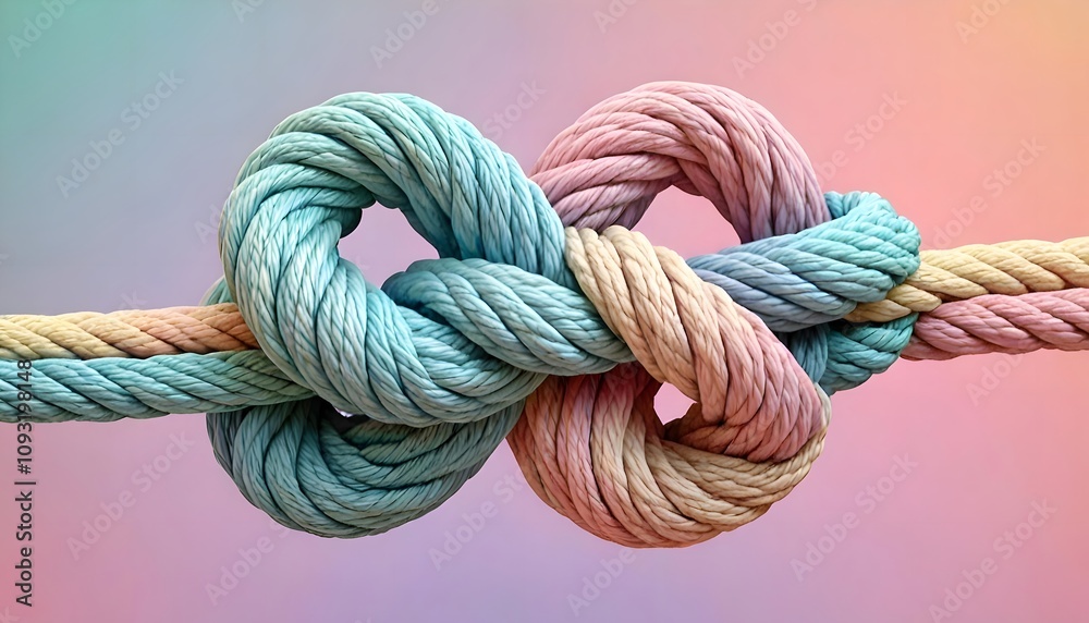 Pastel-Colored Ropes Knotted Together on a Soft Background