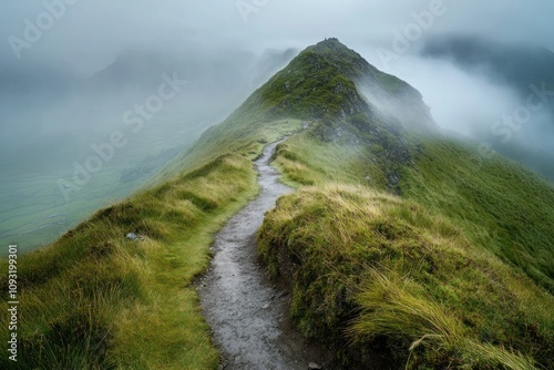 Misty Mountain Path Winding to a Summit photo