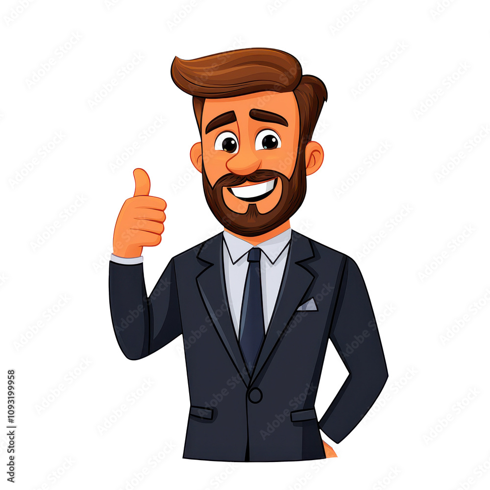 cartoon man in suit giving thumbs up, expressing enthusiasm and positivity. His friendly demeanor and stylish appearance make him great representation of success and confidence cartoon man in suit giving thumbs up, expressing enthusiasm and positivity. His friendly demeanor and stylish appearance make him great representation of success and confidence