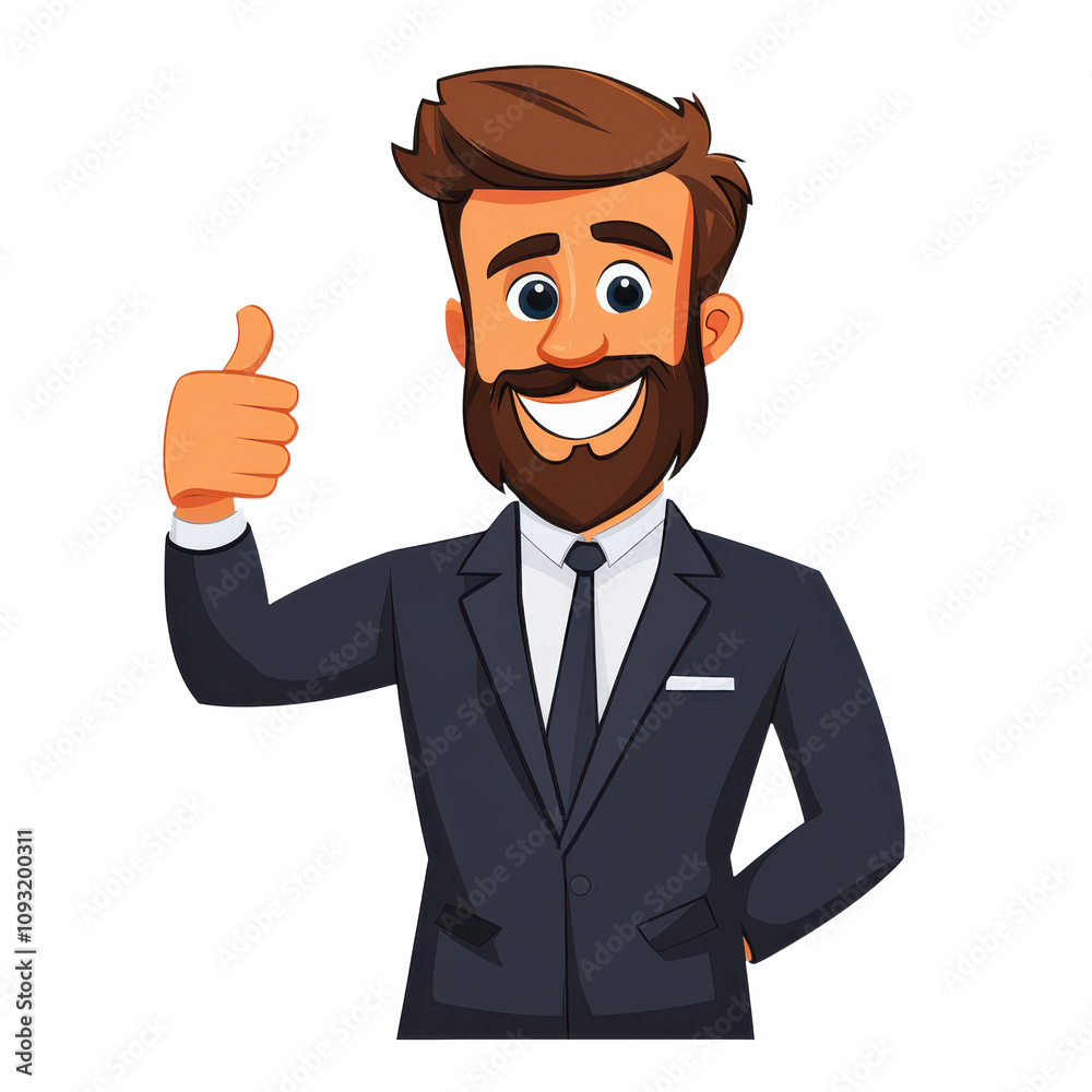 Cartoon man in suit giving thumbs up, expressing enthusiasm and positivity. His cheerful demeanor and stylish appearance make him great representation of success and confidence Cartoon man in suit giving thumbs up, expressing enthusiasm and positivity. His cheerful demeanor and stylish appearance make him great representation of success and confidence