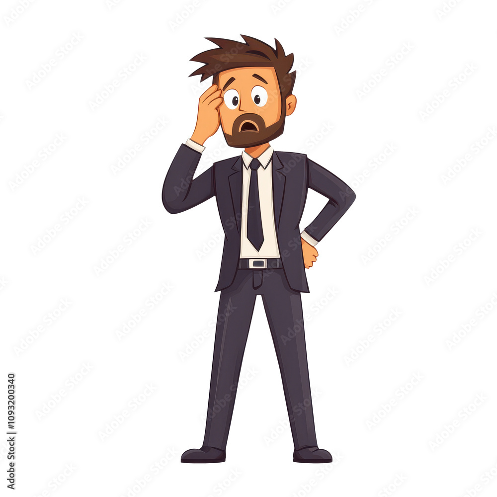 cartoon man in suit looks confused while scratching his head, expressing uncertainty. His puzzled expression adds humorous touch to professional attire cartoon man in suit looks confused while scratching his head, expressing uncertainty. His puzzled expression adds humorous touch to professional attire
