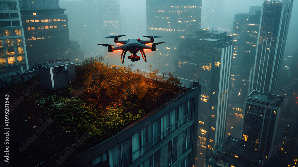 Drone Photography: City Rooftop Garden, Urban Greenery, Night Aerial View, Pollution Monitoring Drone Photography: City Rooftop Garden, Urban Greenery, Night Aerial View, Pollution Monitoring