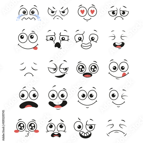 Collection of Cartoon Faces Expressing Various Emotions and Feelings