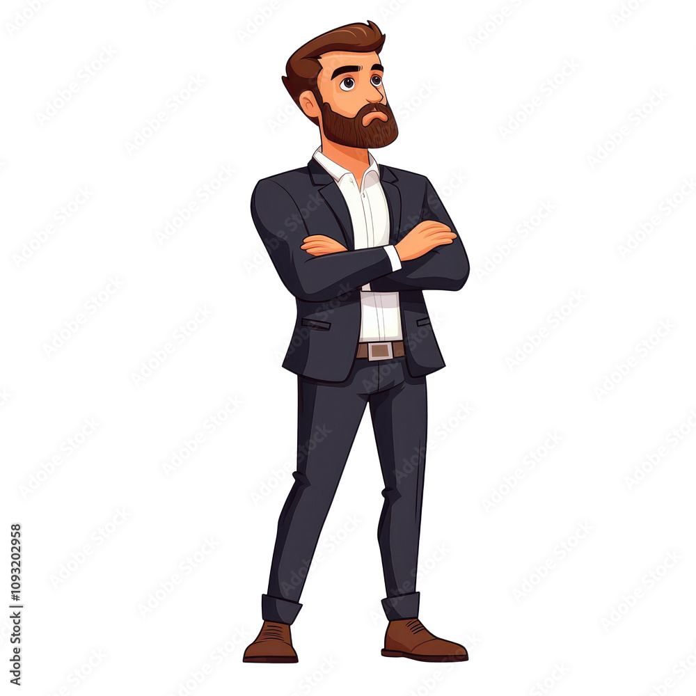 cartoon man in suit stands confidently with arms crossed, exuding professionalism and poise. His stylish appearance and demeanor suggest strong character cartoon man in suit stands confidently with arms crossed, exuding professionalism and poise. His stylish appearance and demeanor suggest strong character