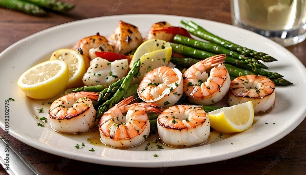 Perfectly Grilled Seafood with Garlic Butter Sauce and Roasted Vegetables Perfectly Grilled Seafood with Garlic Butter Sauce and Roasted Vegetables