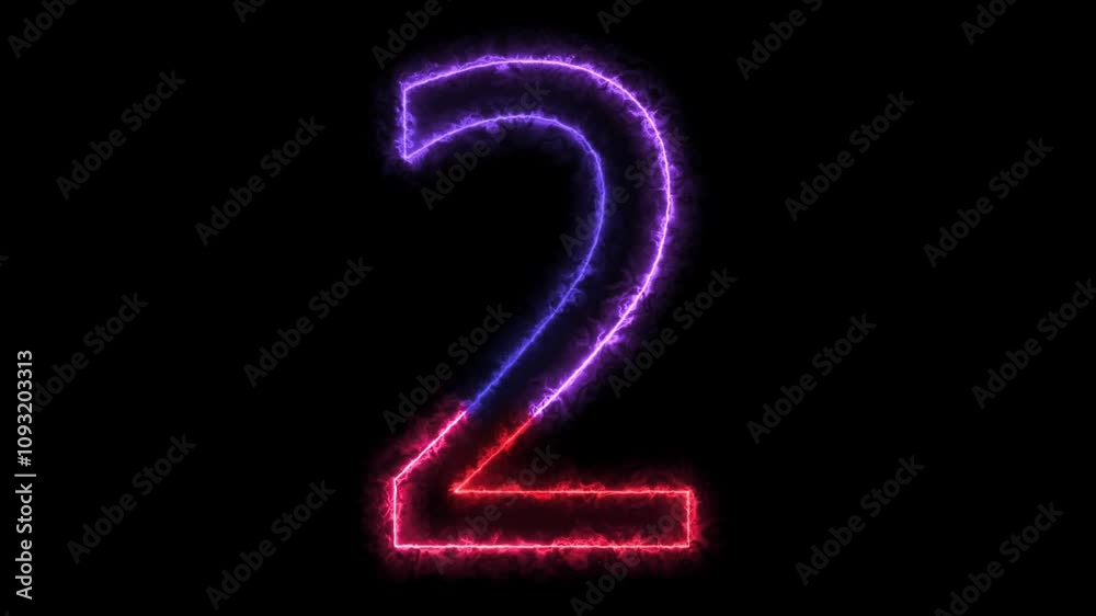 Animation of number 2 with red blue neon colors on the outline and isolated on black background. Number two Animation of number 2 with red blue neon colors on the outline and isolated on black background. Number two
