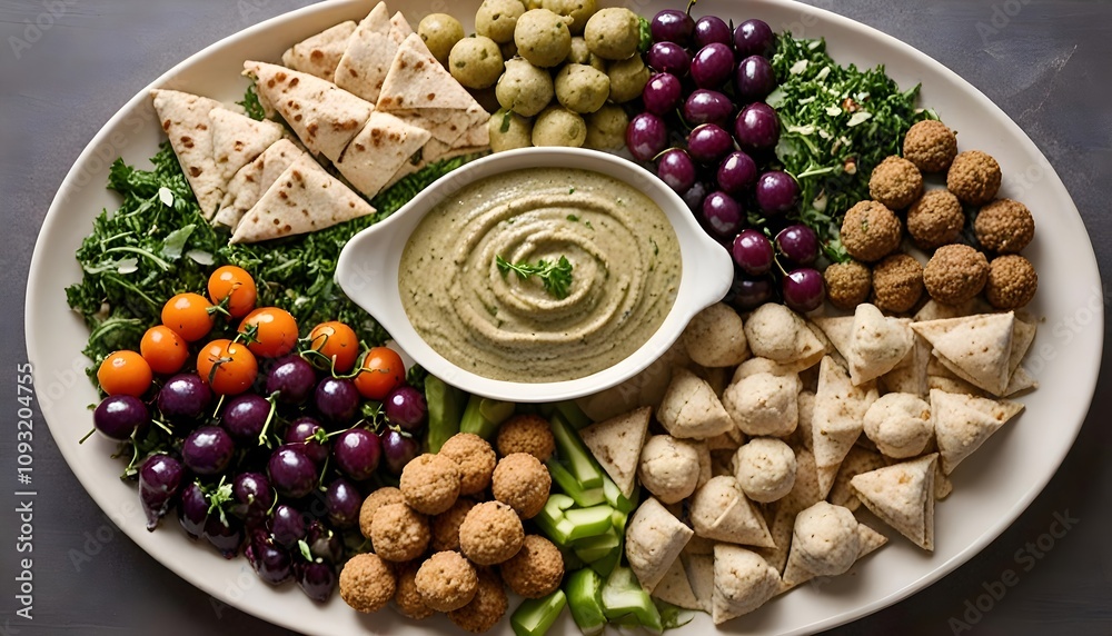 Mediterranean Platter with Falafel, Stuffed Grape Leaves, and Marinated Olives Mediterranean Platter with Falafel, Stuffed Grape Leaves, and Marinated Olives