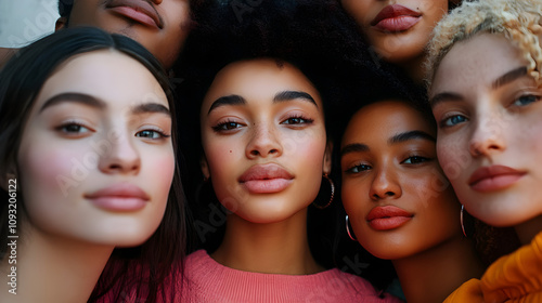 Diverse Women Close Up, Pink Peach Hues, Macro Photography, Friendship, Portrait