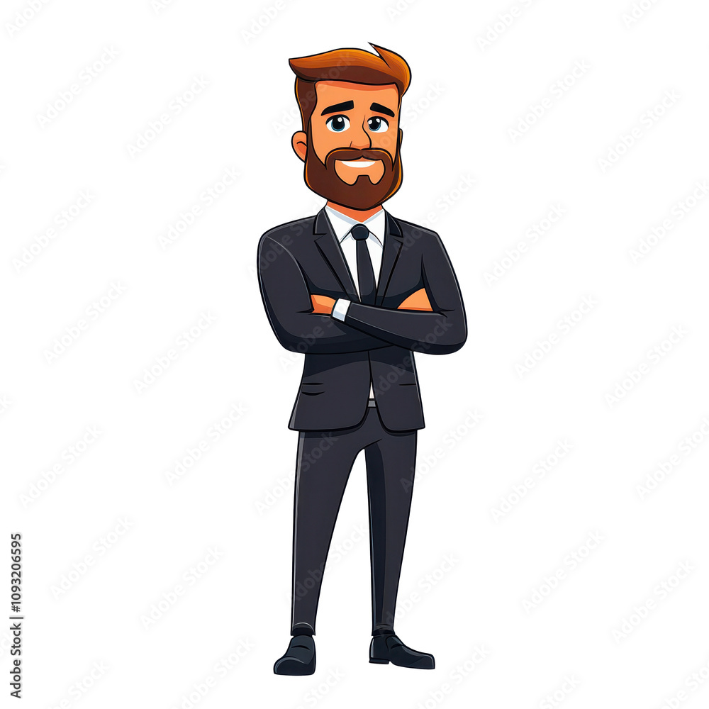 confident cartoon man in suit stands with arms crossed, exuding professionalism and charm. His stylish appearance and friendly demeanor make him approachable confident cartoon man in suit stands with arms crossed, exuding professionalism and charm. His stylish appearance and friendly demeanor make him approachable